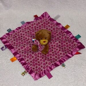 Taggies baby security blanket lovey soothe me teddy  bear tags satin trim pink
